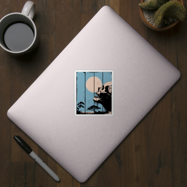 Zen Skull and Bonsai Japanese Vaporwave Design by TuncGK